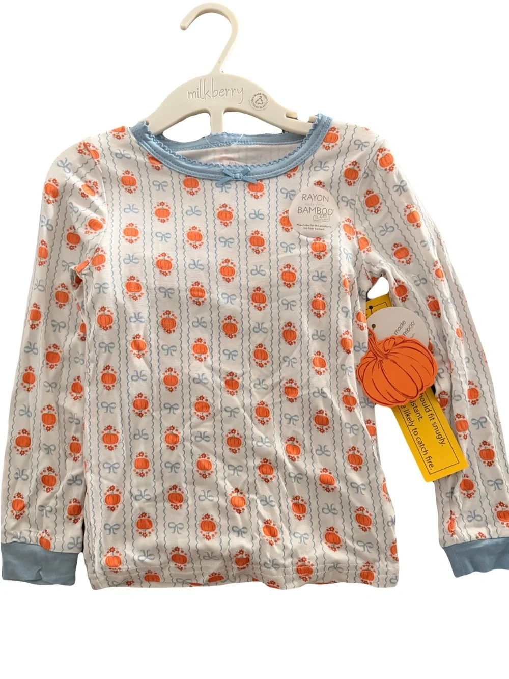 Long-Sleeve girls Kids pajamas size 4t - White with Orange Pumpkin fall Print
